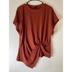 SHEIN Brown Orange Relaxed Tie Front Tee